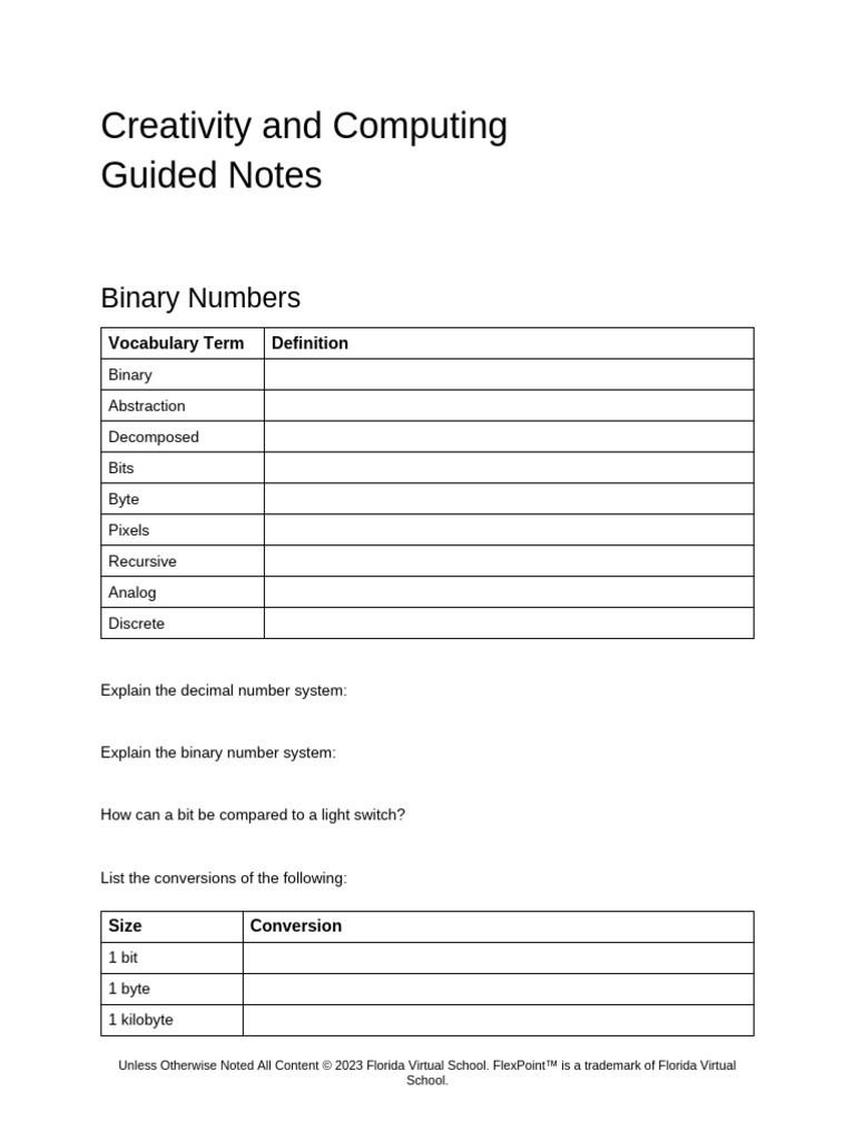 Guided Notes 02 Creativity and Computing | PDF | Data Compression | Byte