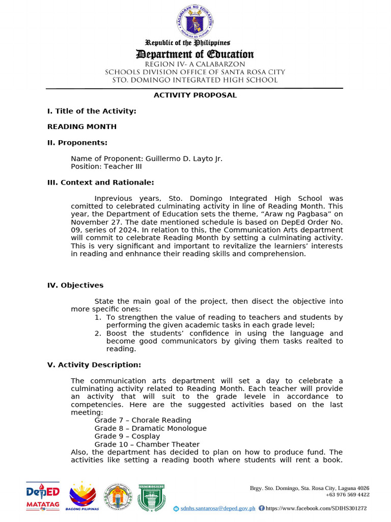 Reading Month Activity Proposal | PDF | Human Communication | Cognition