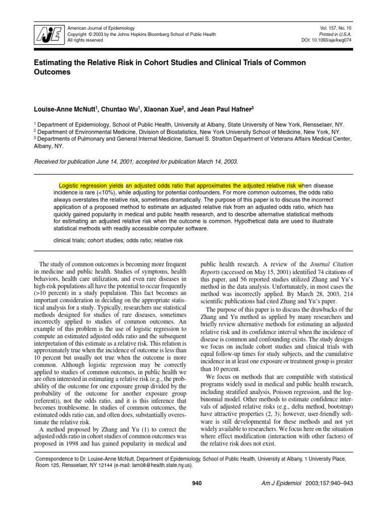 Estimating The Relative Risk in Cohort Studies and Clinical Trials of ...