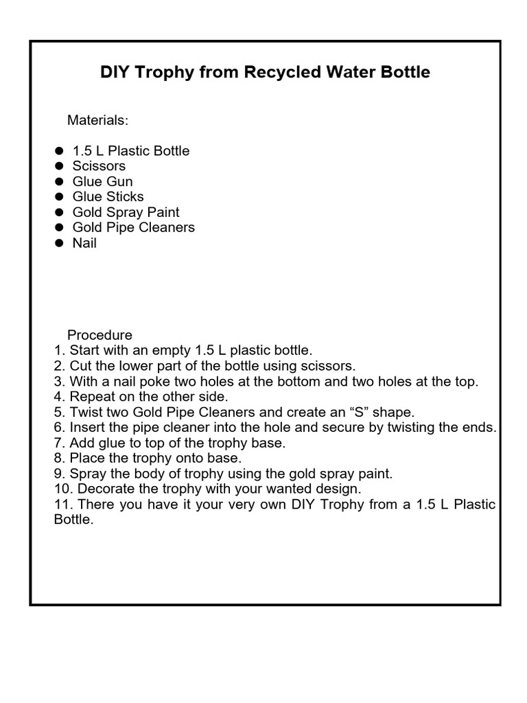 DIY Trophy From Recycled Water Bottle | PDF