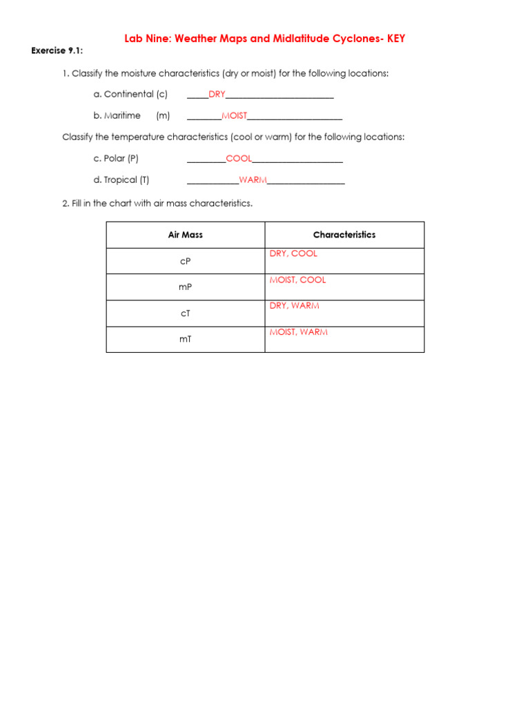 Weather Maps and Midlatitude Cyclones Key | PDF | Weather | Tropical ...