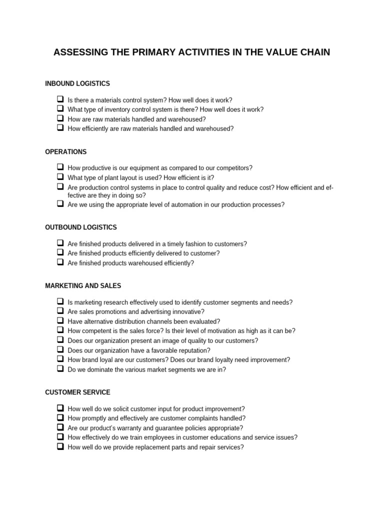 Assessing The Primary Activities in The Value Chain | PDF