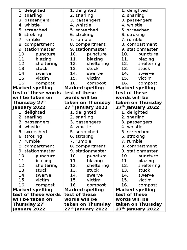 Spelling Test Words for January 2022 | PDF | Chess Theory | Chess