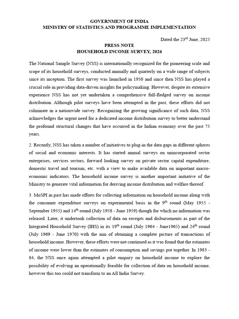 India Household Income Survey 2026 | PDF | Income | Economies