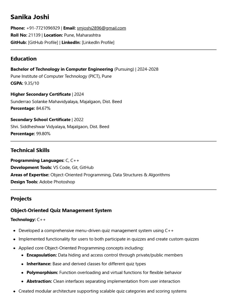 Sanika Joshi: Computer Engineering Profile | PDF | Computer Programming ...
