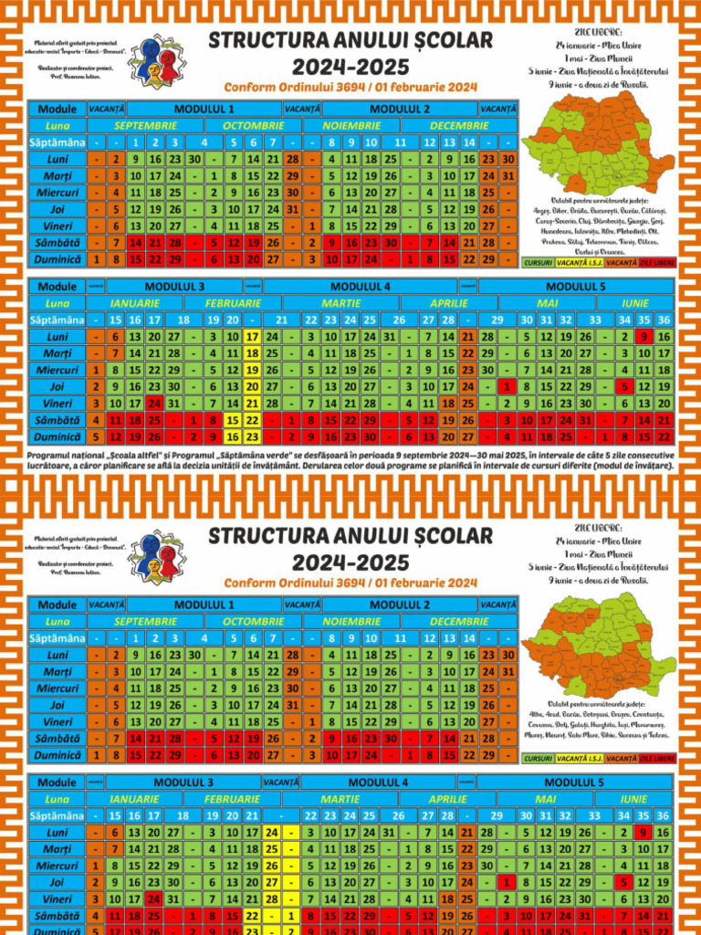 Structura Anului Scolar 2024-2025 | PDF