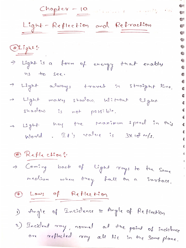 C-10 Light Reflection and Refraction | PDF