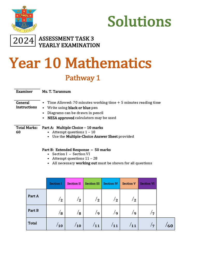 Year 10 Mathematics Exam Instructions | PDF | Rectangle | Multiple Choice