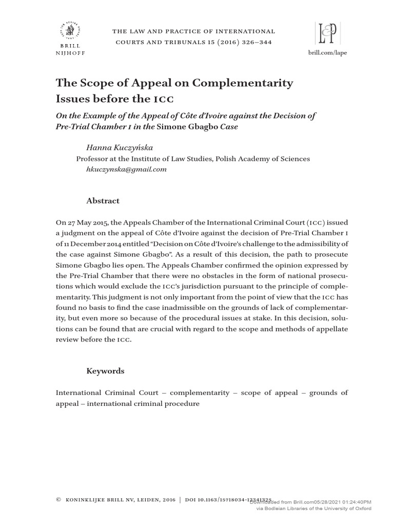 KUCZYNSKA - Complementarity | PDF | International Criminal Court | Appeal