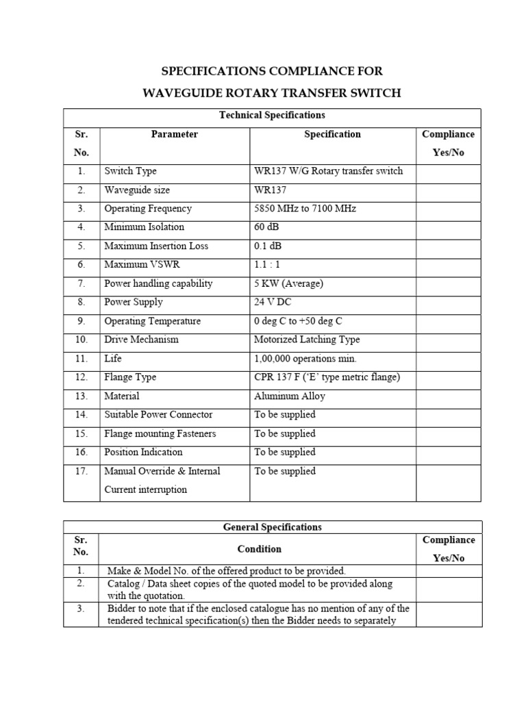 WR137 WG Rotary Transfer Switch | PDF | Specification (Technical ...