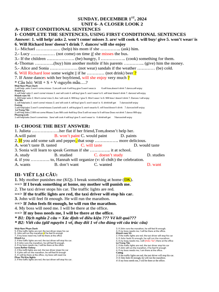 First Conditional Sentences Practice | PDF | Chess Openings | Chess
