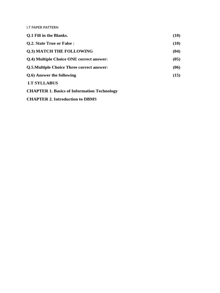Xi It First Sem Paper Pattern | PDF