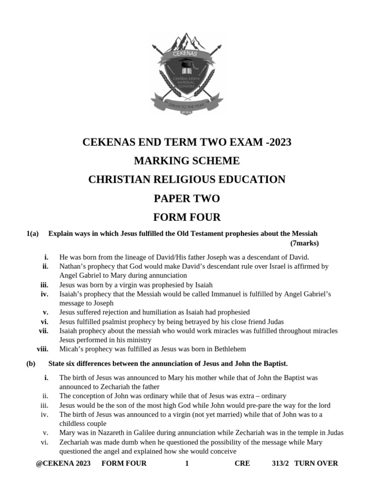 KCSE 2023 CRE Paper 2 Marking Scheme | PDF | Cost Of Living | Jesus