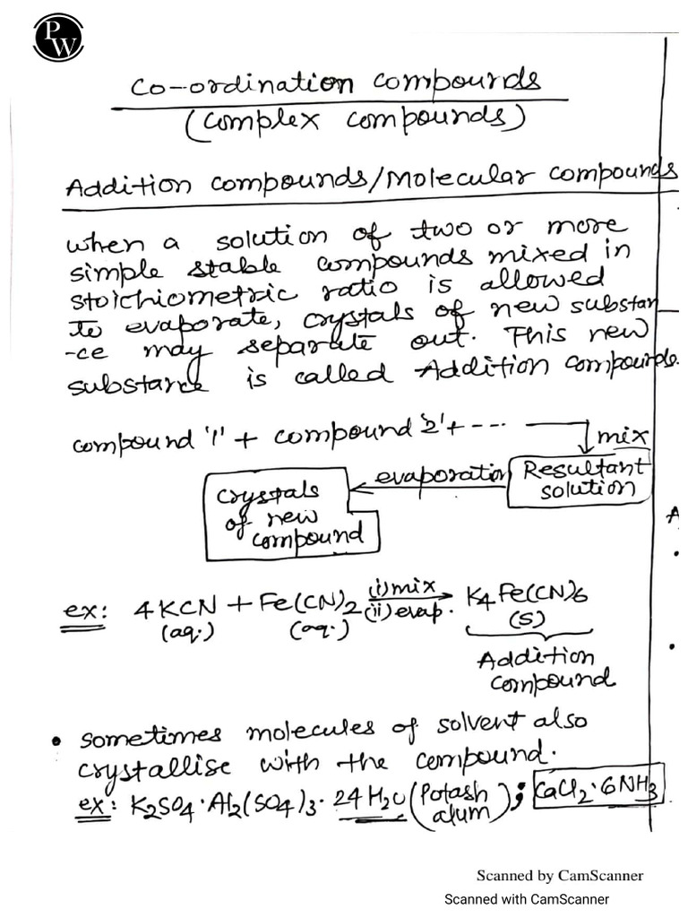 Coordination Compounds Handwritten Notes | PDF