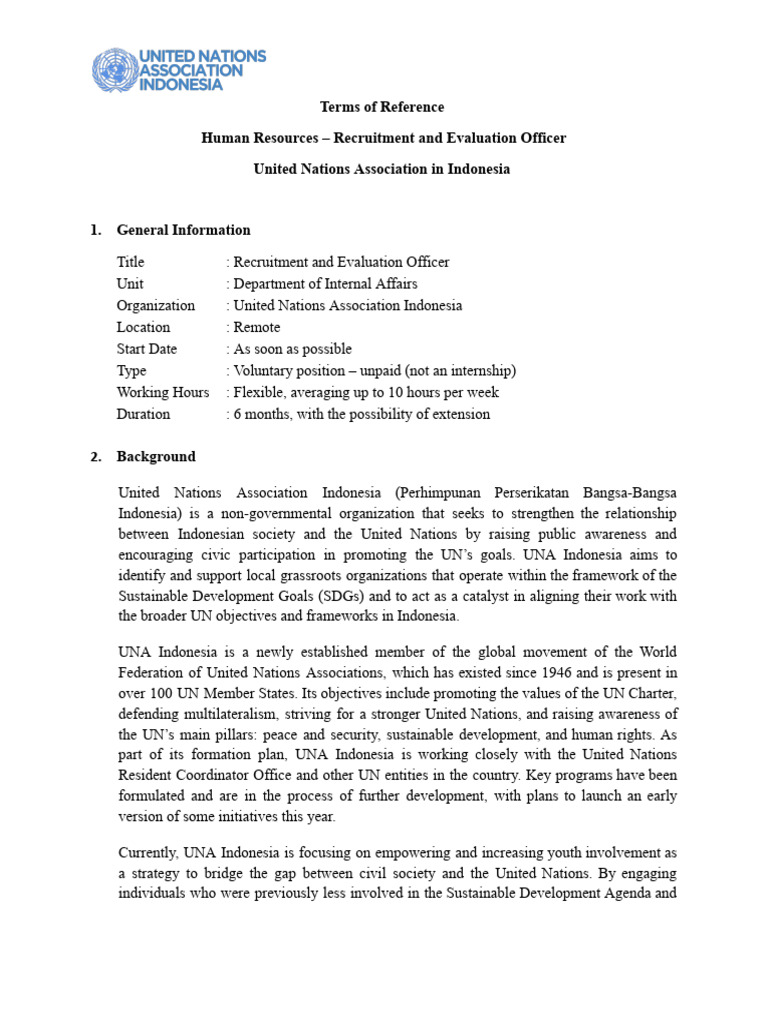 Terms of Reference - Recruitment and Evaluation | PDF | United Nations ...