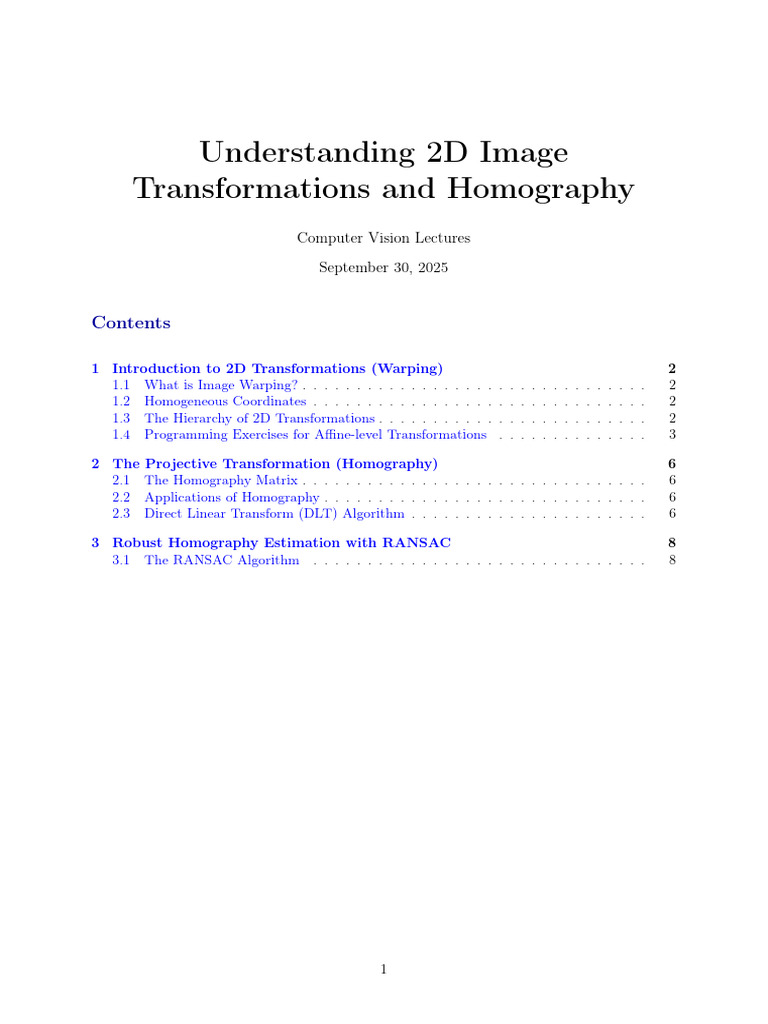 2D Image Transformations & Homography | PDF | 2 D Computer Graphics ...