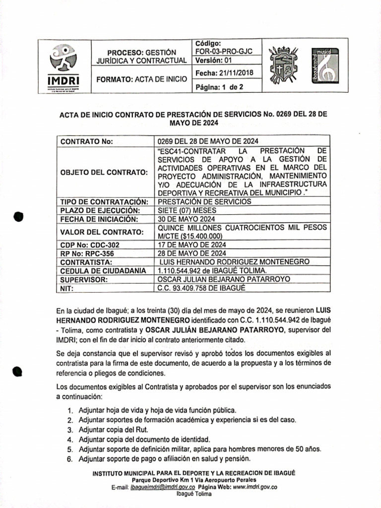 For 03 Pro GJC Formato Acta de Inicio - cc0 269 - 2024 | PDF