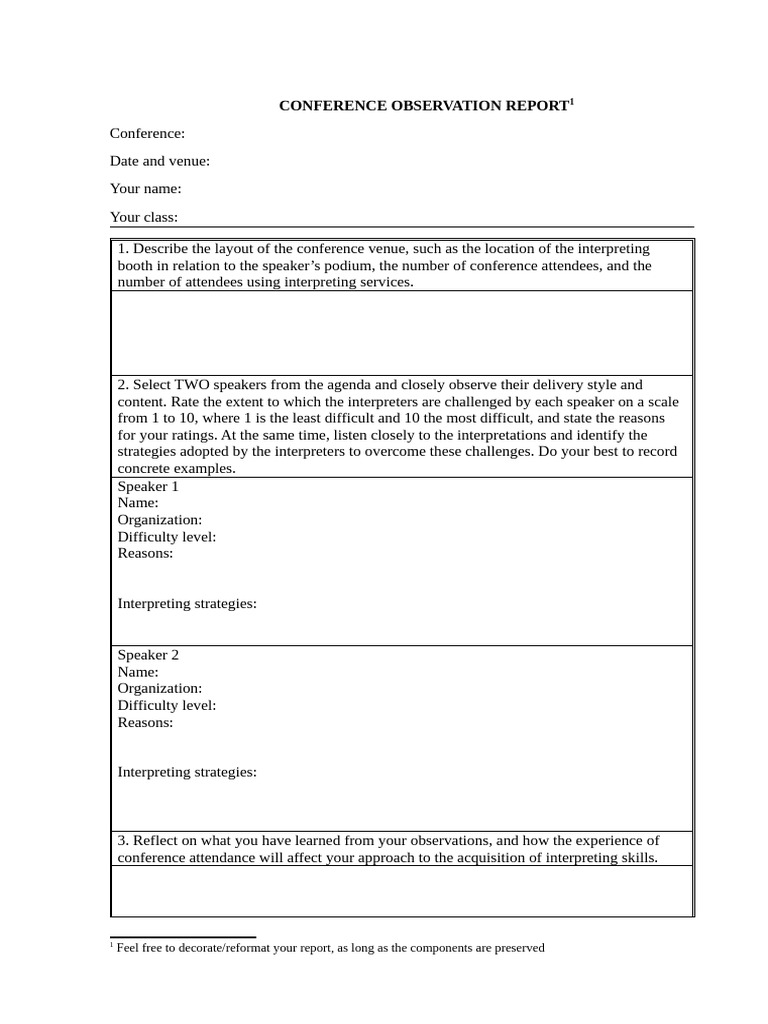Conference Observation Report Template | PDF