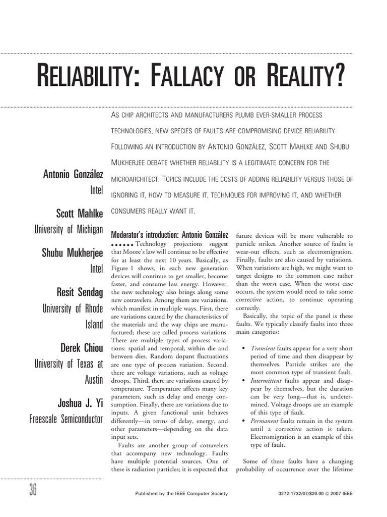 Device Reliability in Microarchitecture | PDF | Reliability Engineering ...