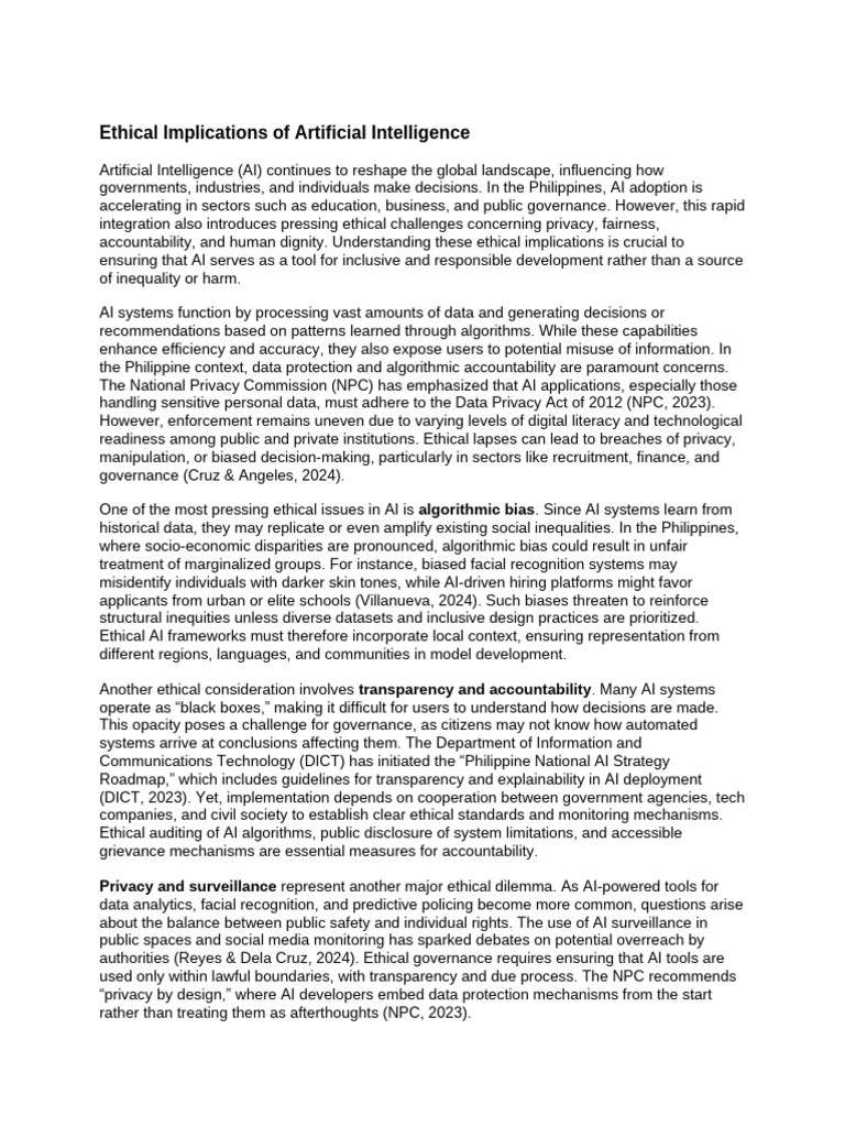 Ethical Challenges of AI in the Philippines | PDF | Artificial ...