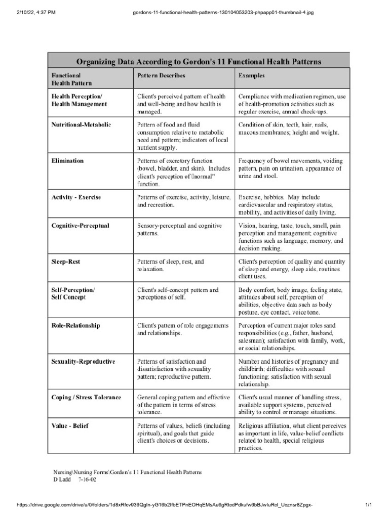 Gordons 11 Functional Health Patterns | PDF