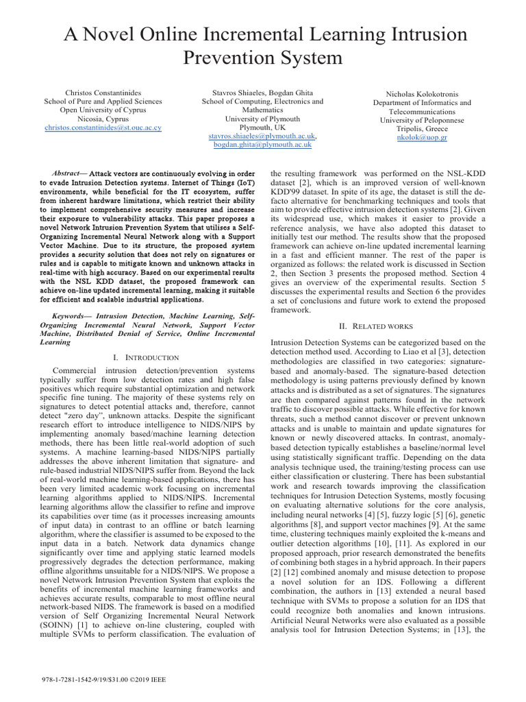 A Novel Online Incremental Learning Intrusion Prevention System | PDF ...