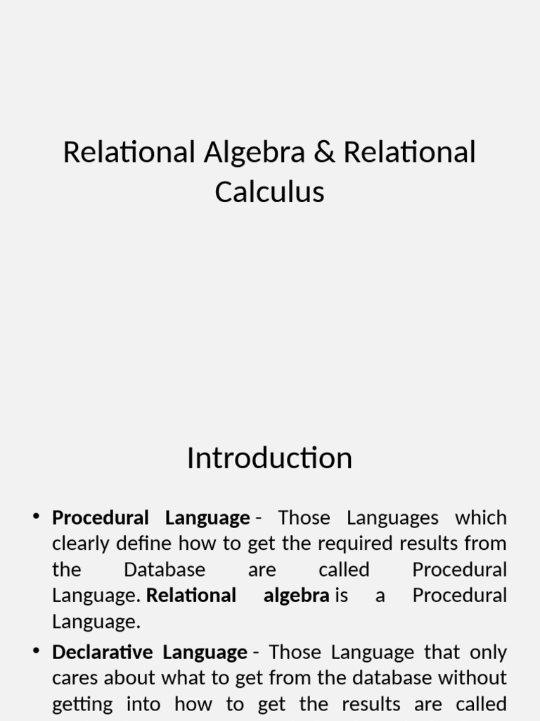 Relational Algebra and Calculus Overview | PDF | Relational Model ...