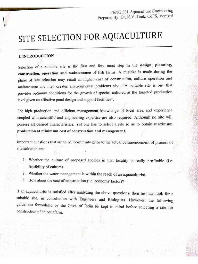 Site Selection For Aquaculture | PDF