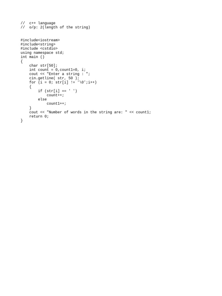 Length of The Word in A Sentence in C++ | PDF