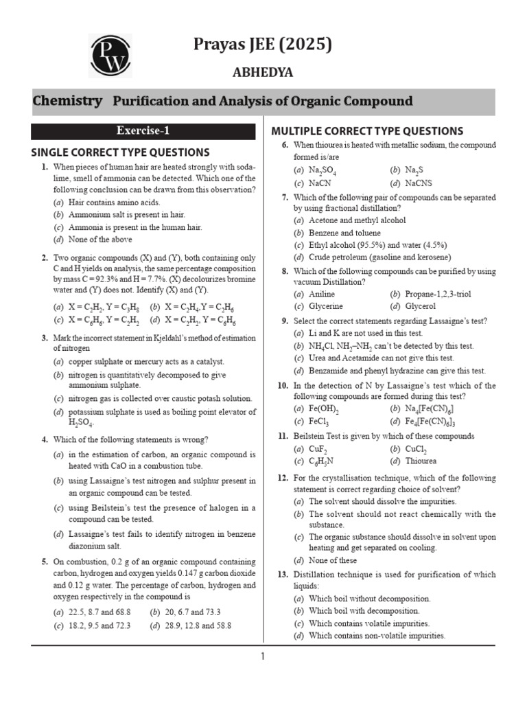 Purification and Analysis of Organic Compound _ Standard Practice Sheet ...