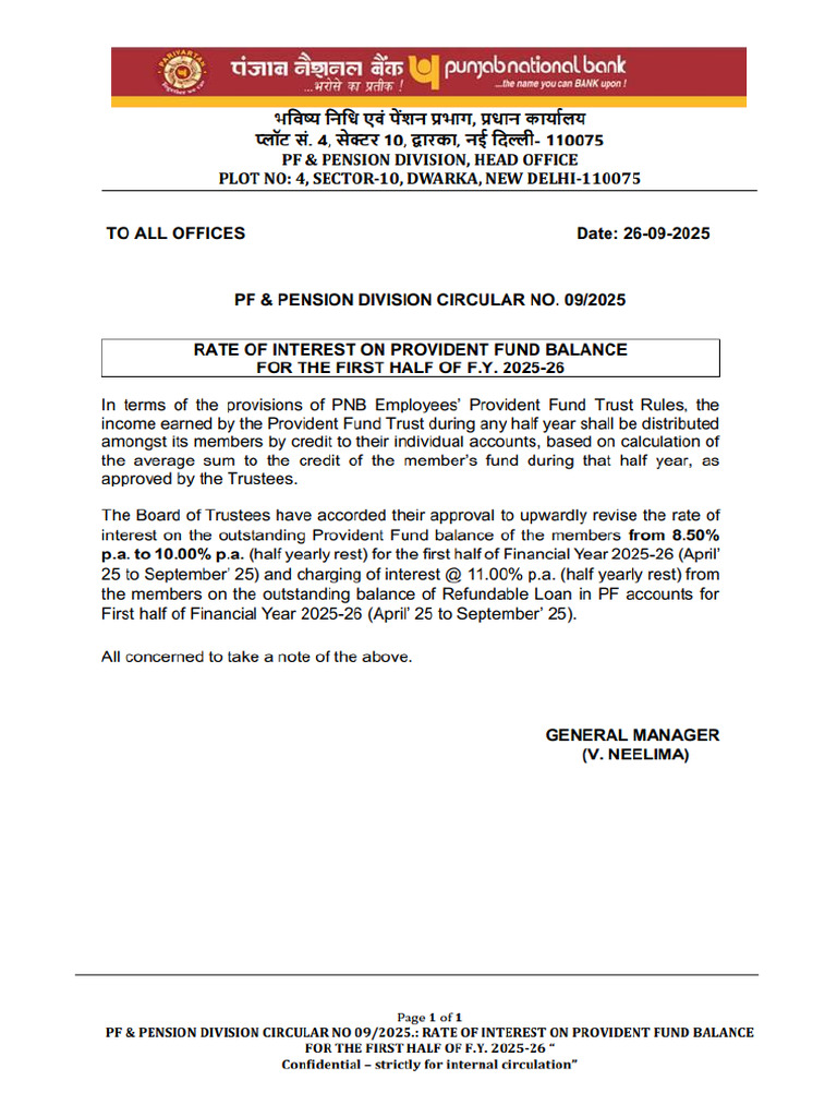 Rate of Interest On Provident Fund Balancefor The First Half of F.Y ...