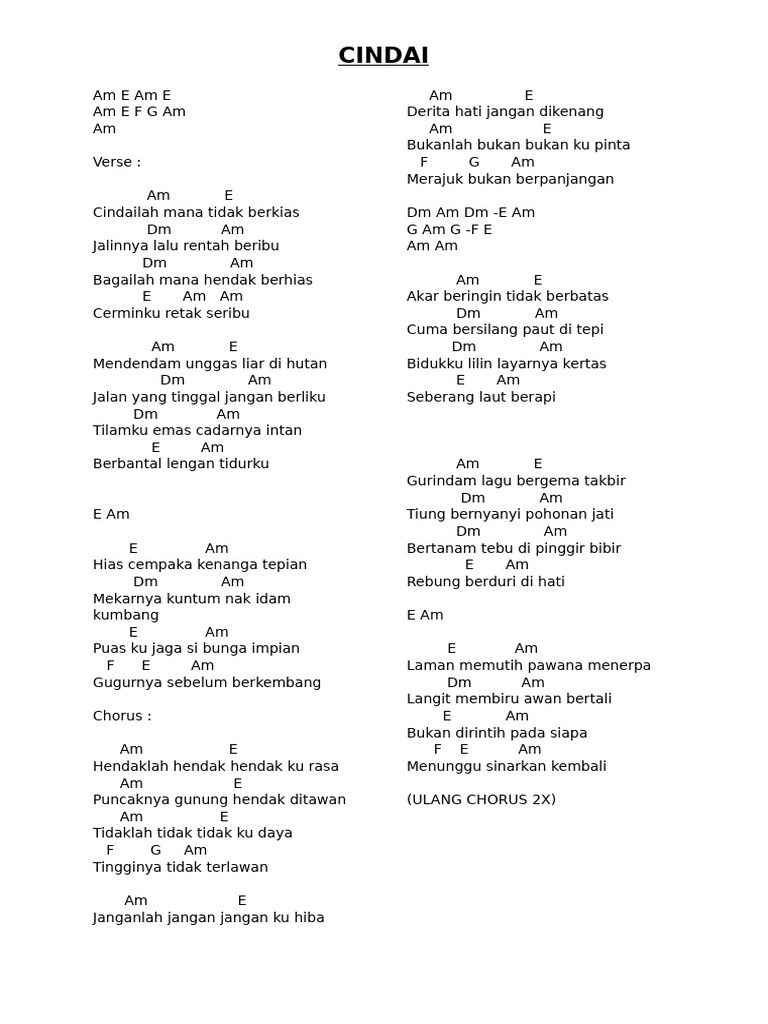 Chord Lagu Cindai dan Kunci Gitar | PDF