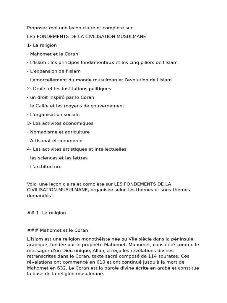 Fondements de la civilisation musulmane | PDF | Mahomet | Coran