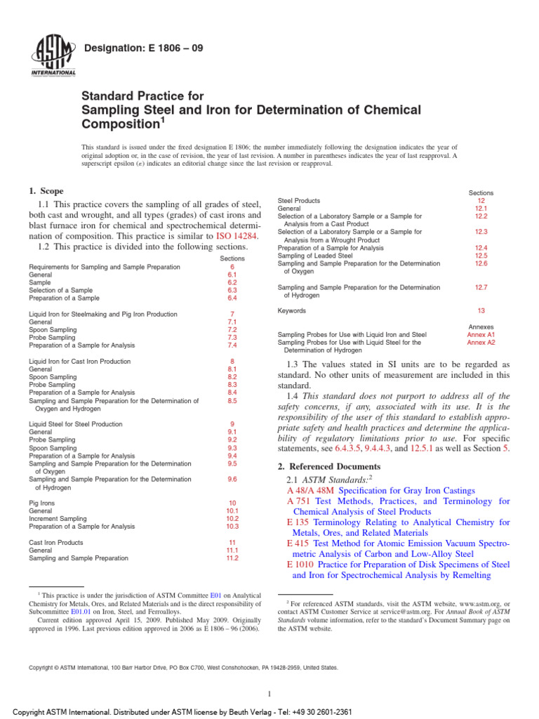 ASTM E1806-09 For Collecting Steel Sample For Chemical Analysis (H ...