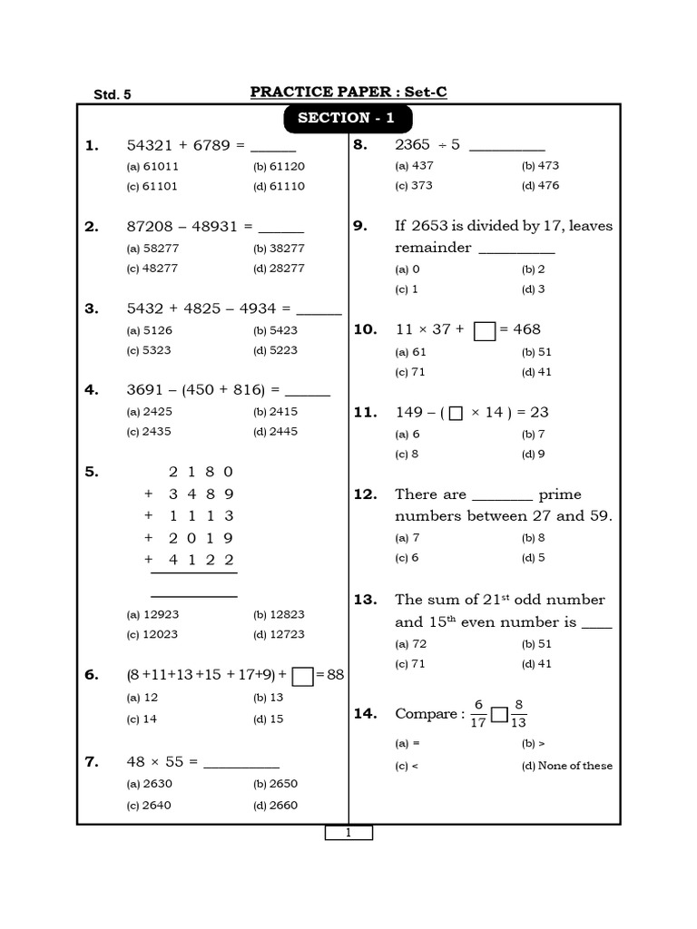 Section - 1: Practice Paper: Set-C | PDF | Mathematics | Number Theory