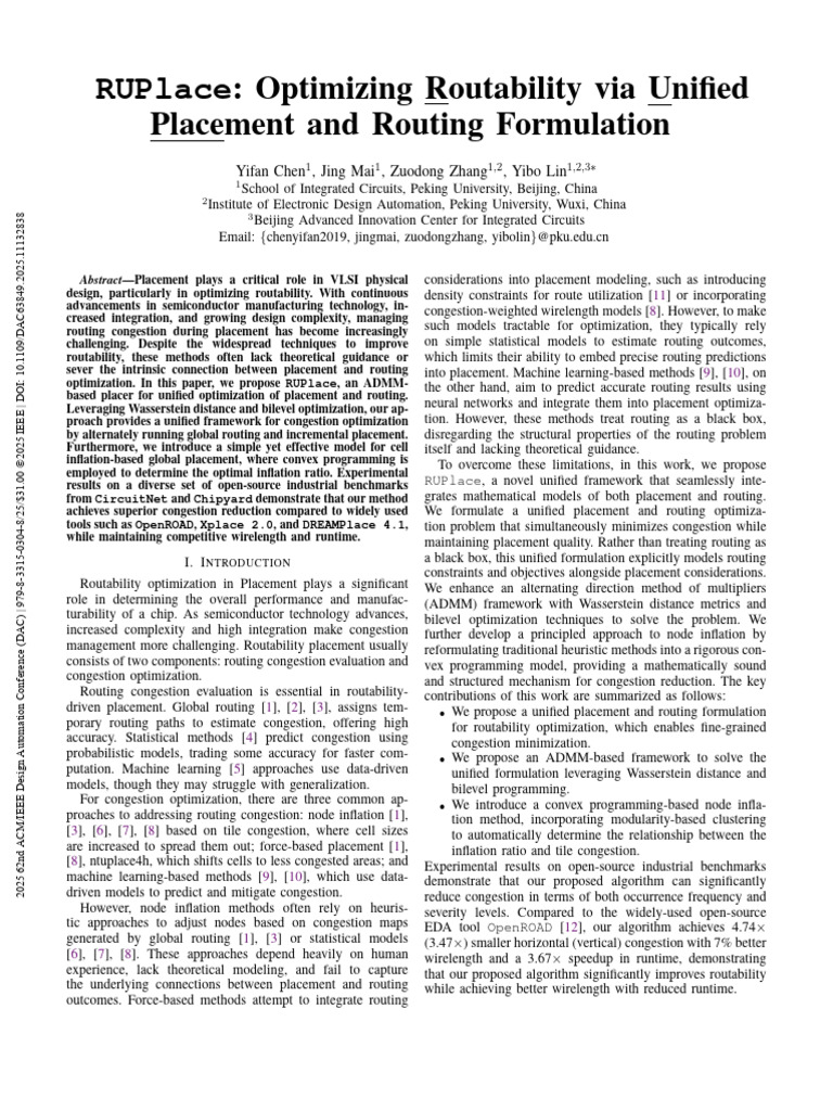 RUPlace: Unified VLSI Placement & Routing | PDF | Routing ...