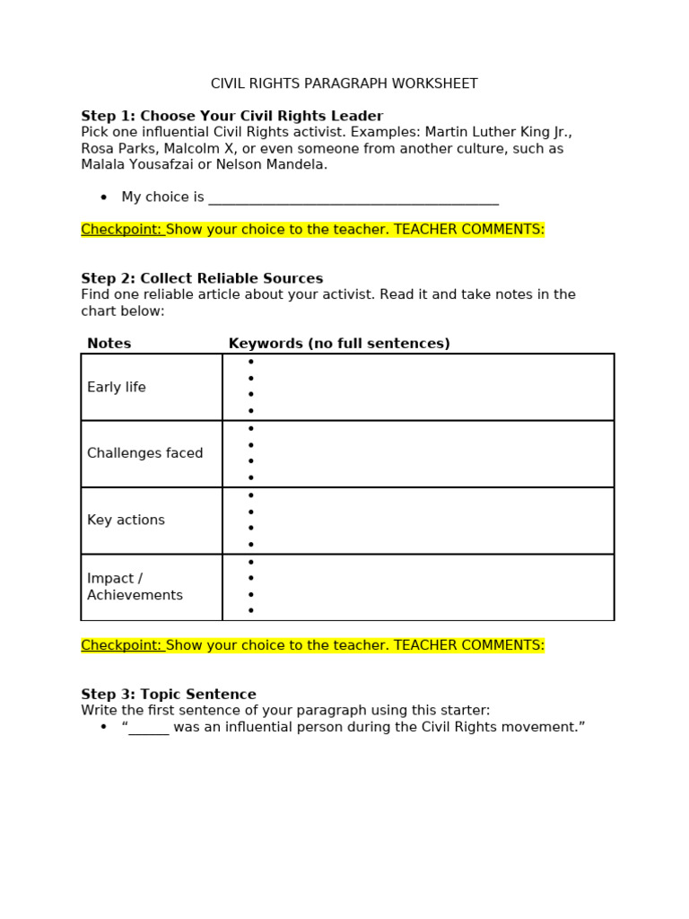 Civil Rights Leader Paragraph Guide | PDF