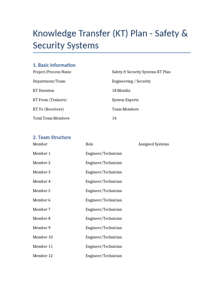 Safety & Security Systems KT Plan | PDF