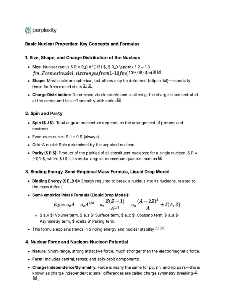 Basic Nuclear Properties - Key Concepts and Formula | PDF | Atomic ...