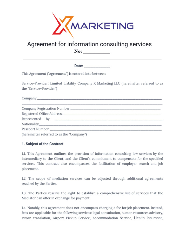 Agreement For Information Consulting Services-B2B - X Marketing | PDF ...
