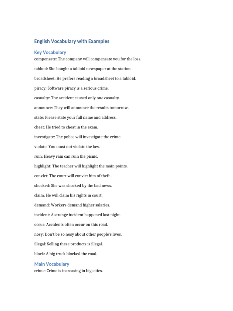 Essential English Vocabulary Guide | PDF | Cost Of Living | Copyright ...