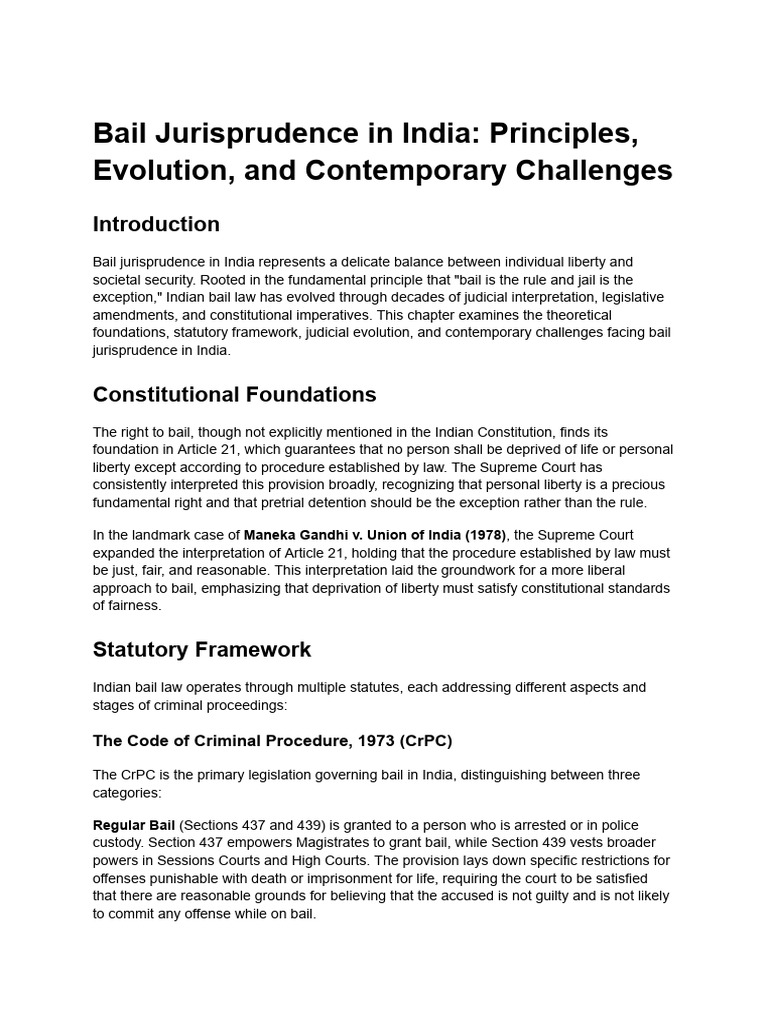 Bail Jurisprudence in India: Key Insights | PDF | Bail | Crimes