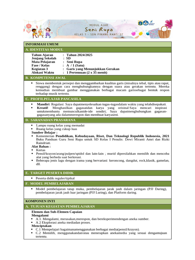 Pembelajaran Seni Rupa Kelas 1 SD | PDF