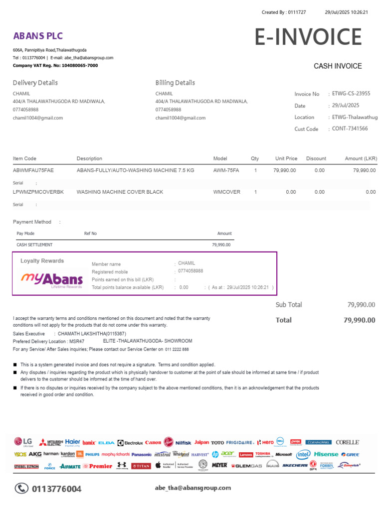 E-Invoice: Abans PLC | PDF | Apple Inc. | Refrigerator