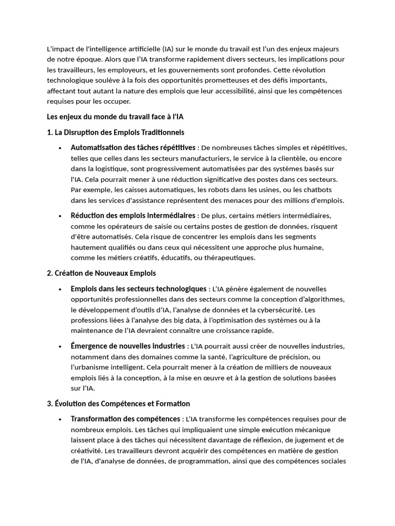Impact de l'IA sur l'emploi et les compétences | PDF | Intelligence ...