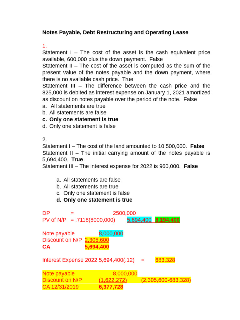 Note Payable and Debt Rest AndOperating Lease AK To Teachers | PDF ...