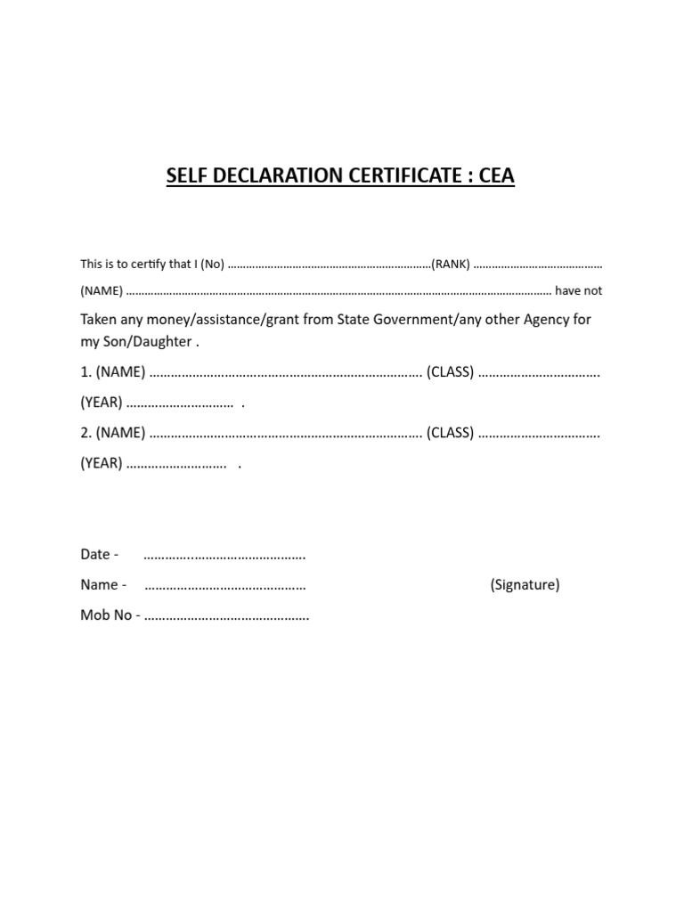 Self Declaration for CM Scholarship | PDF