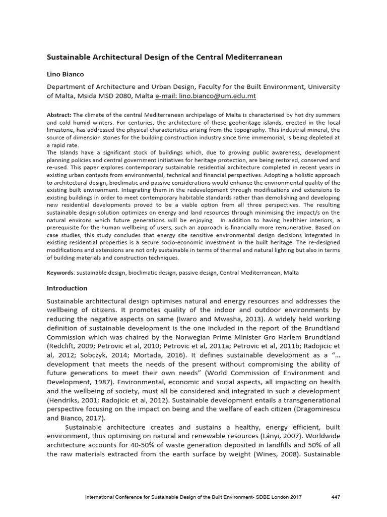 Sustainable Architectural Design of The Central Mediterranean 2017 ...