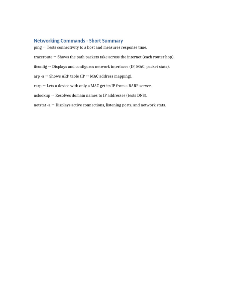 Networking Commands Short Summary | PDF