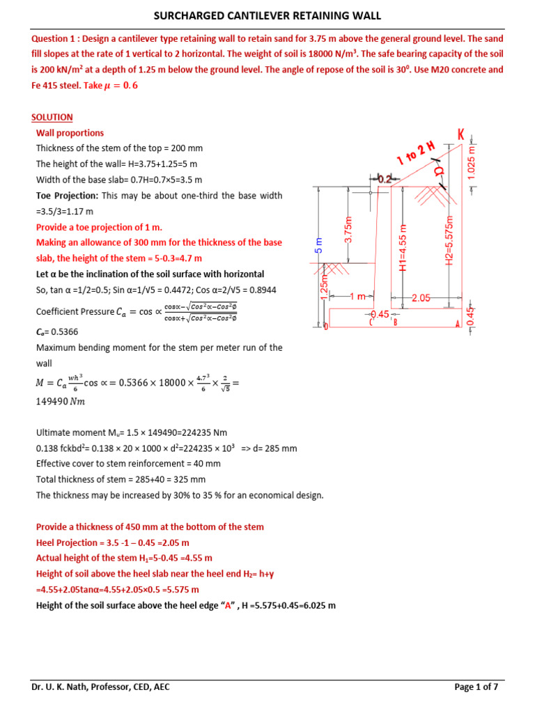 Design of Surcharged Cantilever Wall | PDF | Mechanical Engineering ...